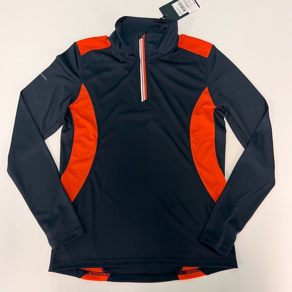 Abacus Sportswear Tenby 1/4 Zip Golf Top Womens S Navy Orange Long Sleeve NWT